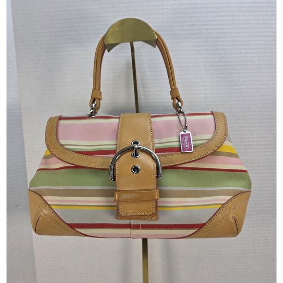 Vintage Coach Soho‎ Twill Striped Rainbow Top Handle Bag B04J-4438